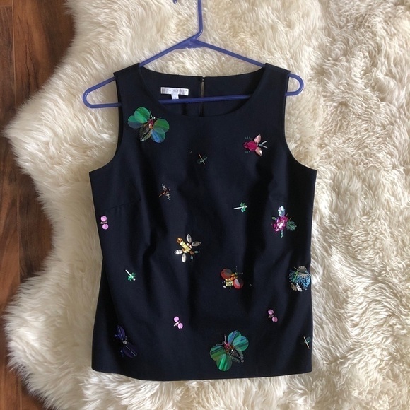 RSVP Talbots Faille Sequin Beaded Jewel Insect Top - Picture 4 of 10